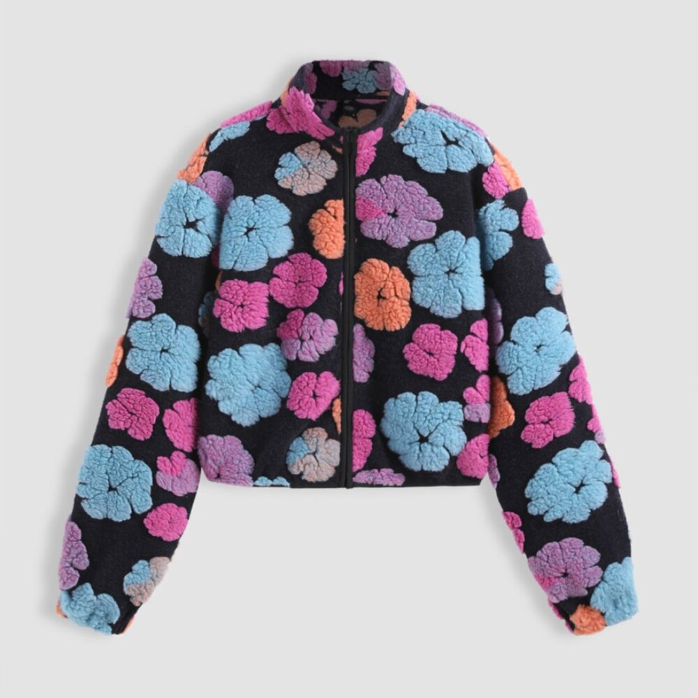 CIDER Oversized Floral Teddy Fleece Jacket Size Small
